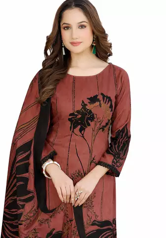 Pink color crepe silk printed women unstitched dress material