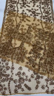 golden net saree with sequins embroidery work 2
