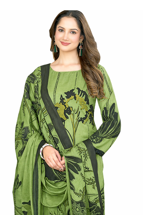 Green color crepe silk printed women unstitched dress material 3