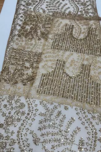 light beige net saree with sequins embroidery work