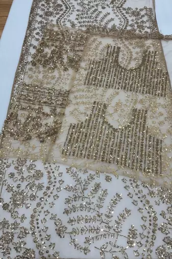 light beige net saree with sequins embroidery work