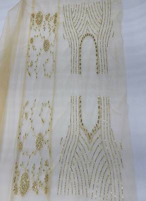 light chiku net saree with sequins embroidery work 3