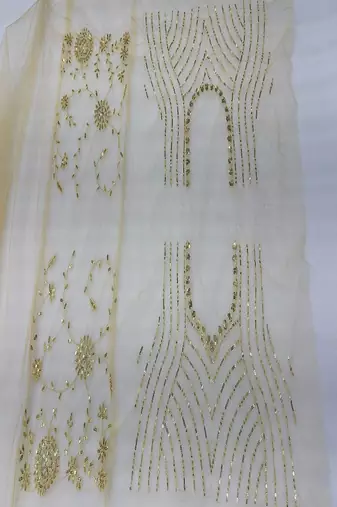 light chiku net saree with sequins embroidery work