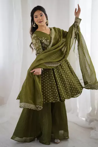 olive green designer anarkali suit