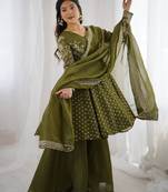 olive green designer anarkali suit