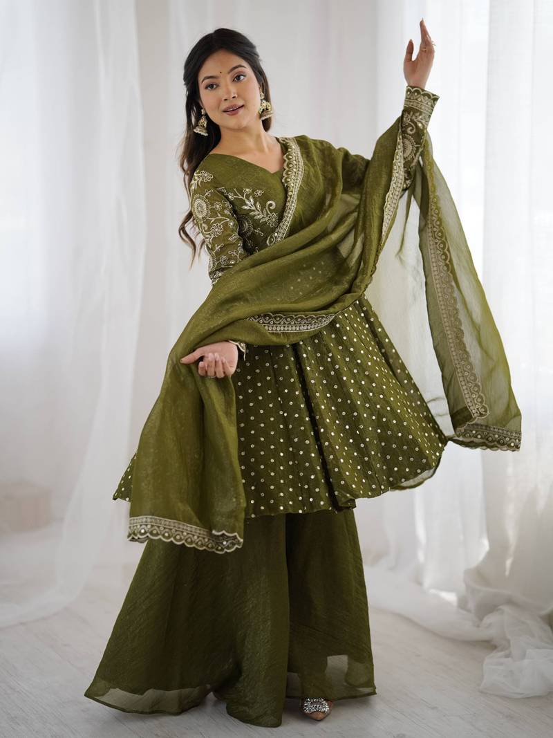 olive green designer anarkali suit