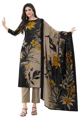 Grey color crepe silk printed women unstitched dress material 2
