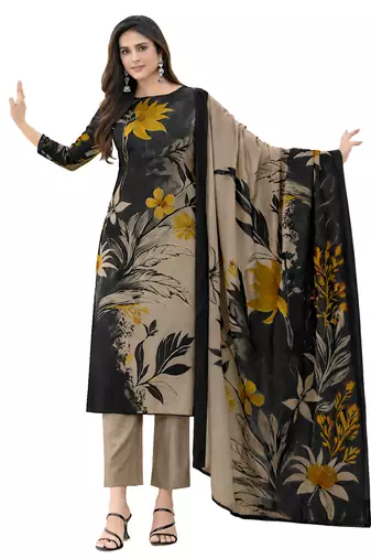 Grey color crepe silk printed women unstitched dress material