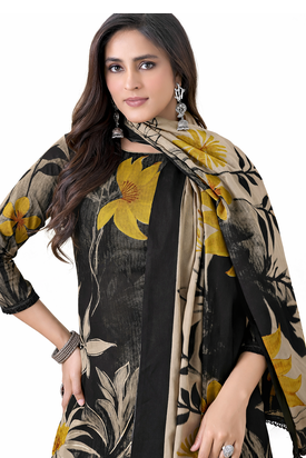 Grey color crepe silk printed women unstitched dress material 3