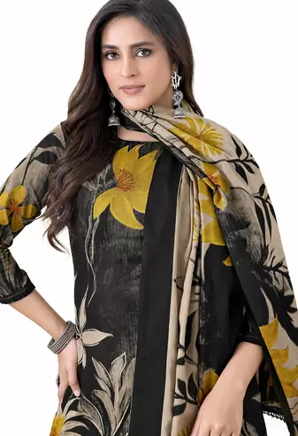 Grey color crepe silk printed women unstitched dress material