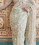 light sky blue net saree with sequins embroidery work