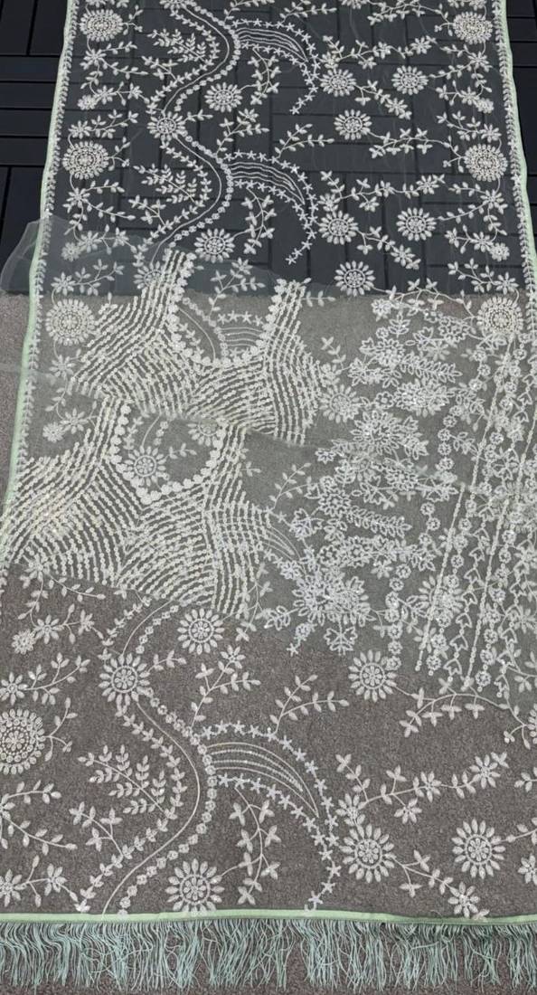 light sky blue net saree with sequins embroidery work