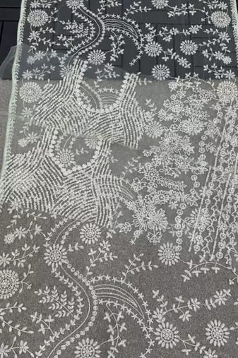 light sky blue net saree with sequins embroidery work