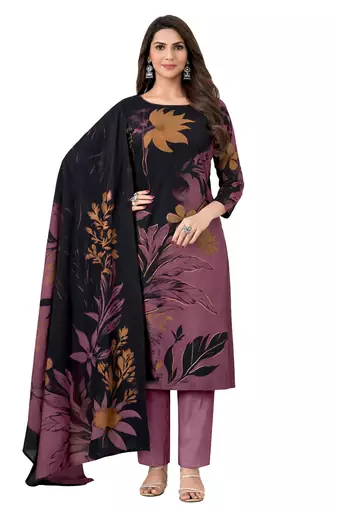 Pink color crepe silk printed women unstitched dress material