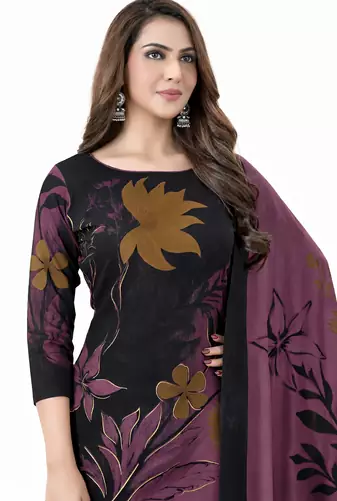 Pink color crepe silk printed women unstitched dress material