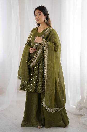 olive green designer anarkali suit