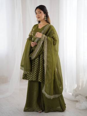 olive green designer anarkali suit 4