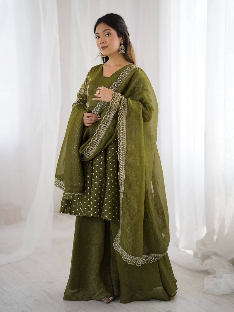 olive green designer anarkali suit