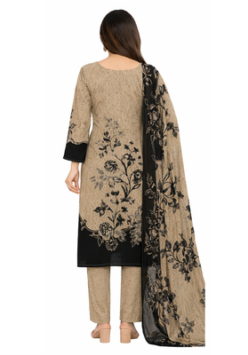 Beige color crepe silk printed women unstitched dress material 3