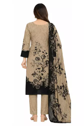Beige color crepe silk printed women unstitched dress material