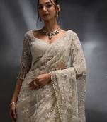 Off White color Sequins Embroidery work Mono Net Saree