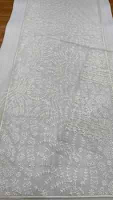 off white net saree with sequins embroidery work 2