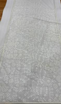 off white net saree with sequins embroidery work 3