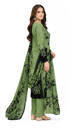 Green  color crepe silk printed women unstitched dress material 2