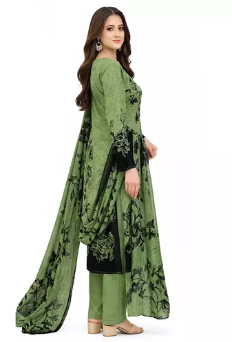 Green  color crepe silk printed women unstitched dress material