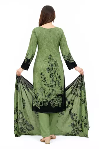 Green  color crepe silk printed women unstitched dress material