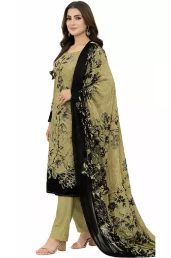 Beige color crepe silk printed women unstitched dress material