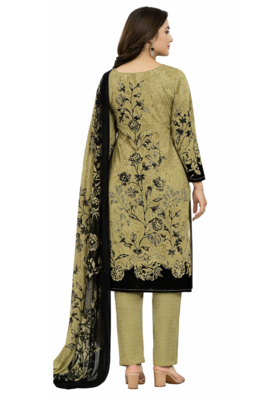 Beige color crepe silk printed women unstitched dress material 3