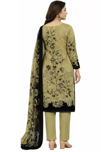 Beige color crepe silk printed women unstitched dress material