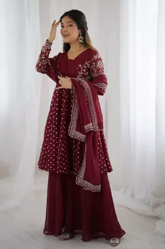 pink embroidered ethnic suit