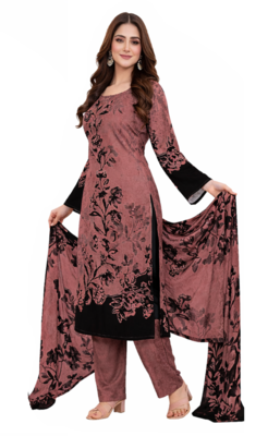 Pink color crepe silk printed women unstitched dress material 2