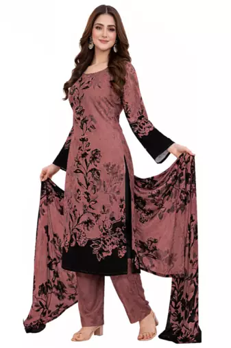 Pink color crepe silk printed women unstitched dress material