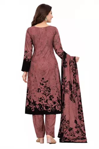 Pink color crepe silk printed women unstitched dress material