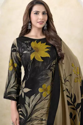 Beige color crepe silk printed women unstitched dress material