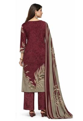 Red color crepe silk printed women unstitched dress material 2