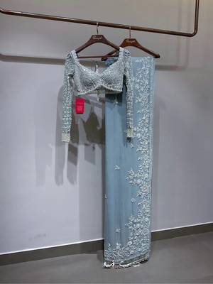 sky blue georgette saree with sequins work 3