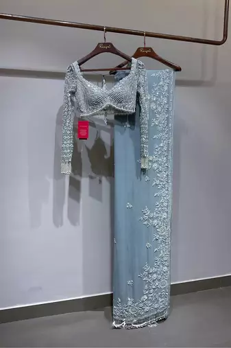 sky blue georgette saree with sequins work