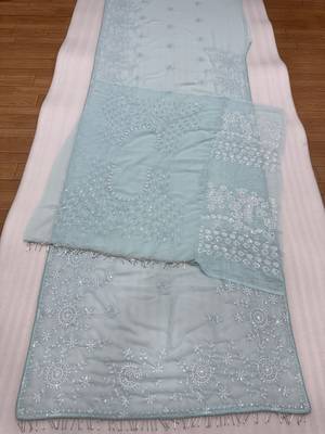 sky blue georgette saree with sequins work 4