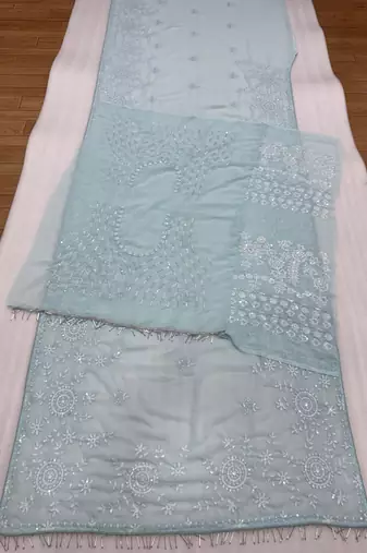 sky blue georgette saree with sequins work