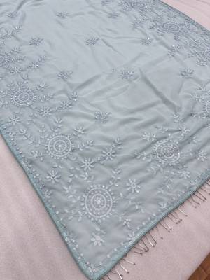 sky blue georgette saree with sequins work 5