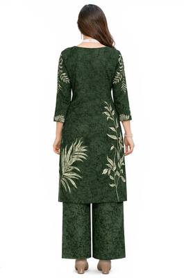 Green color crepe silk printed women unstitched dress material 2
