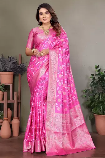 pink silk saree with zari weaving butta