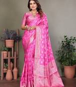 pink silk saree with zari weaving butta