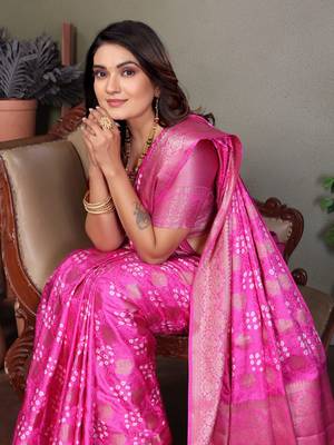 pink silk saree with zari weaving butta 2