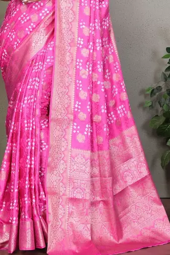 pink silk saree with zari weaving butta