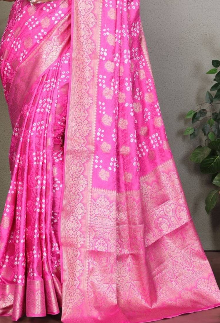 pink silk saree with zari weaving butta